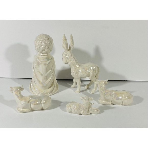 Vintage Arnel Nativity Set Glazed Ceramic Iridescent White Christmas Crèch ‘75 - Picture 11 of 12